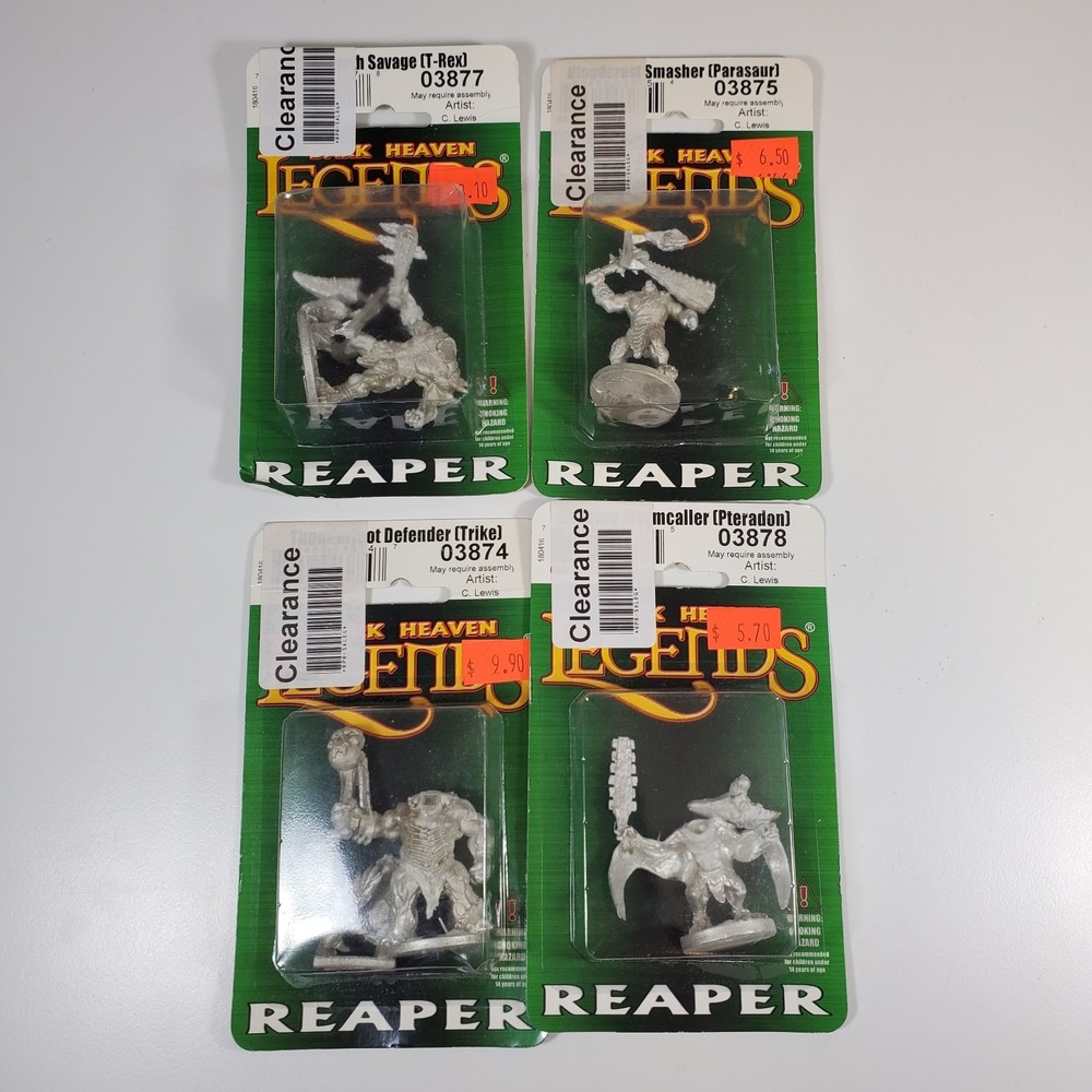 4 Reaper Miniatures Metal Fantasy Dinosaur Warriors Lot D&D RPG T Rex Trike Pter